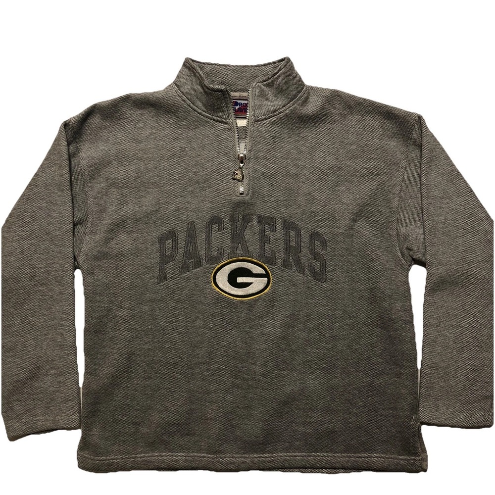 Green Bay Packers Quarter Zip Sweatshirt Pro Player NFL Size Large Gray Vintage